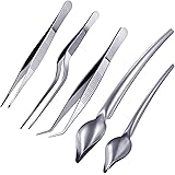 Boao 5 Pieces Stainless Steel Cooking Tweezers Precision Tongs with Precision Serrated Tips and Multi-use Decor…