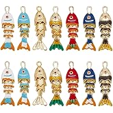 DELORIGIN 7Pcs Gold Fish Pendant 3D Fish Charms Brass Enamel Sea Animal Charm with Loop Cute Ocean Pendants for Jewelry Making DIY Necklace Earrings Bracelet Beading Crafts Supplies