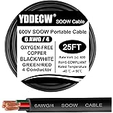 YDDECW 25ft 6/4 6 AWG Portable Power Cable (4 Conductor) - SOOW 600V 6 Gauge Electric Wire for Motor Leads, Portable Lights, Battery Chargers and Machinery - 4 Conductor - 25 Feet Electrical Cord