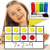 Magnetic Ten Frame Set: 2 Durable Extended Ten-Frames + 48 Counters + 38 Math Flash Cards + 8 Dice - Addition & Subtraction - Math Manipulatives Kit for Home, Kindergarten & Elementary Teachers