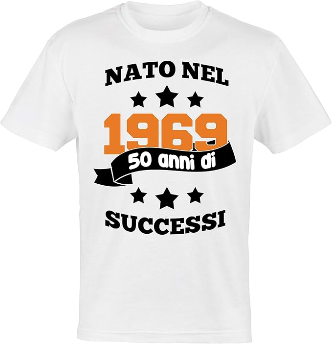 My Digital Print T Shirt Maglietta Uomo Compleanno 50 Anni Nato Nel 1969 50 Anni Di Successi Bianco L It Uomo Amazon It Abbigliamento