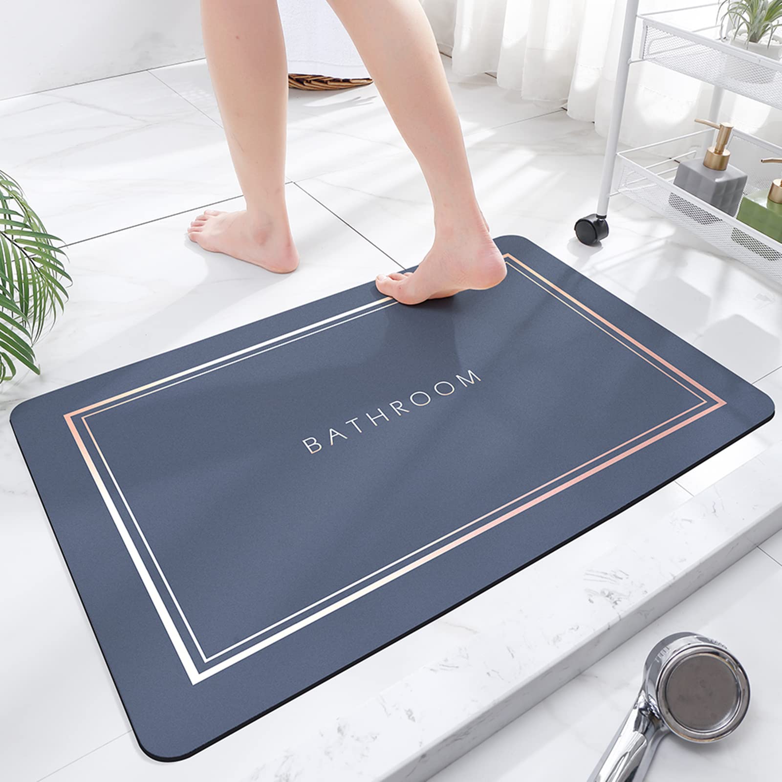 TOKLYUIE Super Absorbent Bath Mat, Quick-drying Mat, Non-slip Rubber Bottom, Easy to Clean, Simple Mat (Blue, 50 * 80 cm)