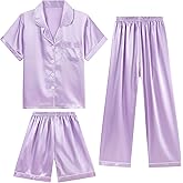 DIPUG 3 Piece Girls Silk Pajamas Set Soft Satin PJs Sleepwear for Comfortable Nights