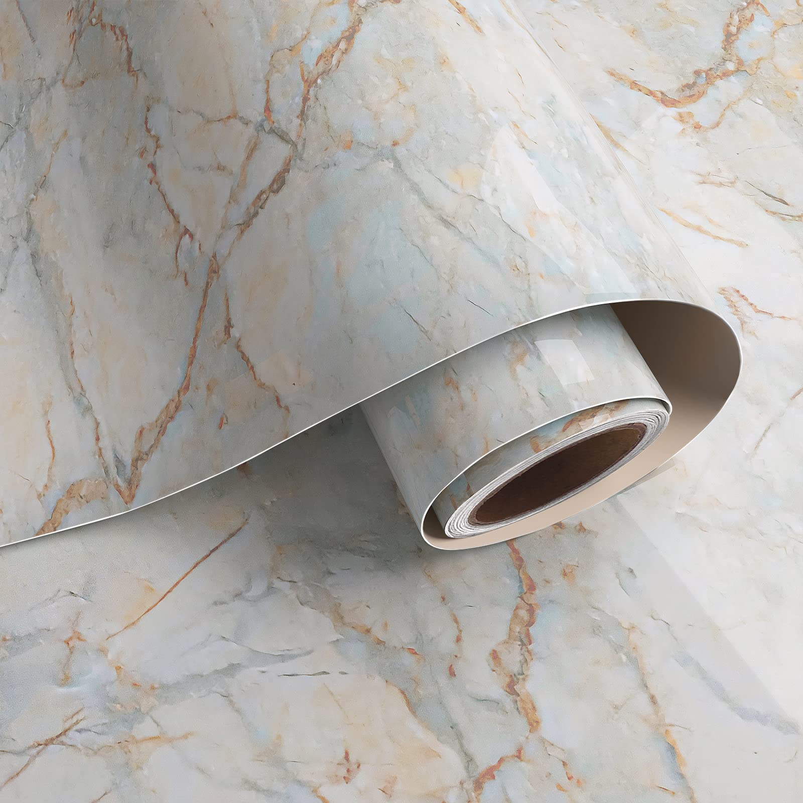 VaryPaper Peel and Stick Marble Wallpaper Glossy Marble Contact Paper for Kitchen Countertops 40cm x 800cm Sticky Back Plastic Vinyl Wrap for Furniture Backing Wallpaper for Living Room Bathroom