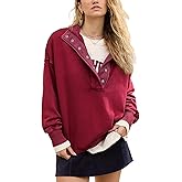 ebossy Women's Fashion V Neck Snap Button Long Sleeve Casual Loose Pullover Sweatshirt Activewear