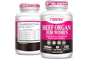 RASAV Beef Organ Supplement for Women(Beef Liver, Heart, & 3 More) - 100% Grass Fed, Pasture Raised Cattle, Primal & Ancestral Female-Optimized Supplements for Hormone & Energy Support - 120 Capsules