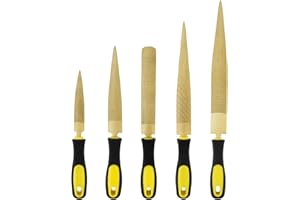 Omninmo 5 PCS High Carbon Steel Golden Wood Rasp, Double Sided Tapered and Half Round Rasp File, 4"-6"-8"-10" for Woodworking/Carving/Sharping with Rubber Handle
