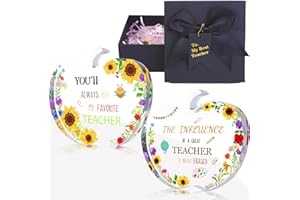 FAIROOTH Teacher Appreciation Gift Signs 2 Pcs Acrylic Keepsake Paperweight Plaque Thank You Teacher Apple Shape Acrylic Sign for Teacher Appreciation Day Graduation Retirement Gifts (Sunflower)