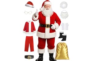 Wabolay Santa Claus Costume for Men Santa Suit Adults 10PCS Professional Deluxe Red Velvet Christmas Clause Outfit Cosplay
