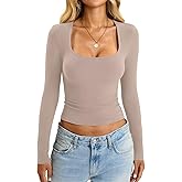 EasyGala Womens Cotton Tops Long Sleeve T Shirts Square Neck Y2k Tops Slim Fit Going Out Fall Fashion Clothes 2026