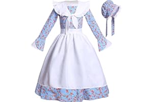 Vibsion Girls Pioneer Prairie Costume Dress Kids Floral Colonial Village Girl Costumes