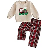 Socutebabe Toddler Baby Boy St. Patrick's Day Outfit Clover Crewneck Sweatshirt Long Sleeve Shirt Plaid Pants Spring Clothes