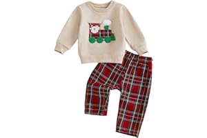 Socutebabe Toddler Baby Boy St. Patrick's Day Outfit Clover Crewneck Sweatshirt Long Sleeve Shirt Plaid Pants Spring Clothes