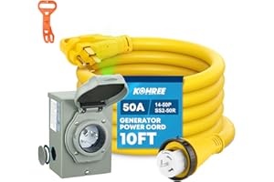 Kohree 50 Amp Generator Cord and Power Inlet Box Kit, 10FT NEMA 14-50P to SS2-50R Generator Extension Cord, 50Amp Pre-drilled Generator Inlet Box with Cable Waterproof Combo Kit, 125/250V, ETL Listed