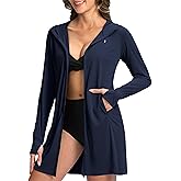 Soothfeel Women's UPF 50+ Swim Cover Up Sun Protection Hoodie SPF Lightweight Jacket Long Sleeve Beach Cover Ups for Women