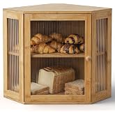 TIRYIUOU Corner Bread Box for Kitchen Countertop: Bamboo Storage Container for Homemade Bread, Two Layer Breadbox under Cabinet Mount, Large Bread Holder for Kitchen Counter, Pantry Shelf