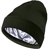Satin Lined Beanie Hat for Women Men, Wool Knit Cuffed Silk Lining Fisherman Beanies Slouchy Warm Winter Hats Skull Cap