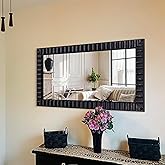 Autdot 48"x24" Light Vintage Long Black Mirror, Rectangular Relief Frame, Modern Retro Style Wooded Wall Mirror for Living Ro