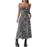 Floerns Women's Summer Spring Vacation Date Night Dresses Floral Backless A Line Cami Dress Spaghetti Strap Midi Sun Dress