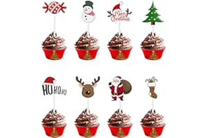 Amosfun 72PCS Christmas Cupcake Toppers,11x5cm Cake Decoration Santa Claus Tree Snowman Sock Candy Theme Party Cake Toppers Picks Christmas Decoration Supplies