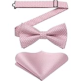 Enlision Bow Ties for Men Formal Pre-tied Bow Tie with Pocket Square Solid Color Clip on Bowties Set for Party Wedding