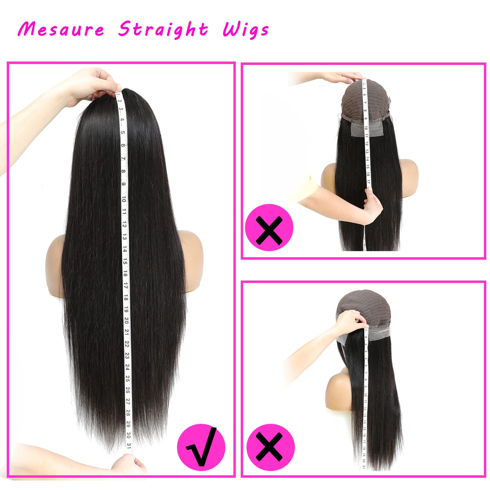 bunGiol Straight HD Transparent Lace Front Wigs Human Hair 13x4 for Black Women Glueless Brazilian Virgin Frontal Hairline 180% Density Pre Plucked with Baby Hair Black 24 inches