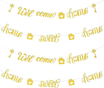 4 Pieces Gold Glitter Banners Set Welcome Home Banner Home Sweet