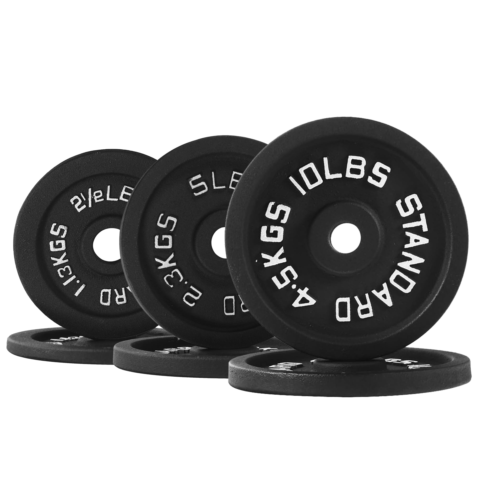 Photo 1 of ?Pro-Style Set?Cast Iron Weight Plate Bundle | 6 Plates: Pairs of 2.5LB, 5LB, 10LB | 35 LB Total | 1" Standard Hole | Silver Markings