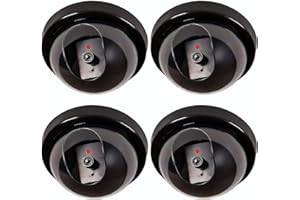 WALI Dummy Fake Security CCTV Dome Camera with Flashing Red LED Light with Security Alert Sticker Decals (SD-4), 4 Packs, Black