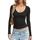 Eachyes Womens Deep V Neck Long Sleeve Shirts Tight Low Cut Tops Sexy Going Out Y2k Trendy Fall Clothes 2026