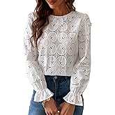 CUPSHE Women's Eyelet Long Sleeve Tops Shirts Dressy Hollow Out Crochet Lace Embroidered Blouses 2026 Fashion
