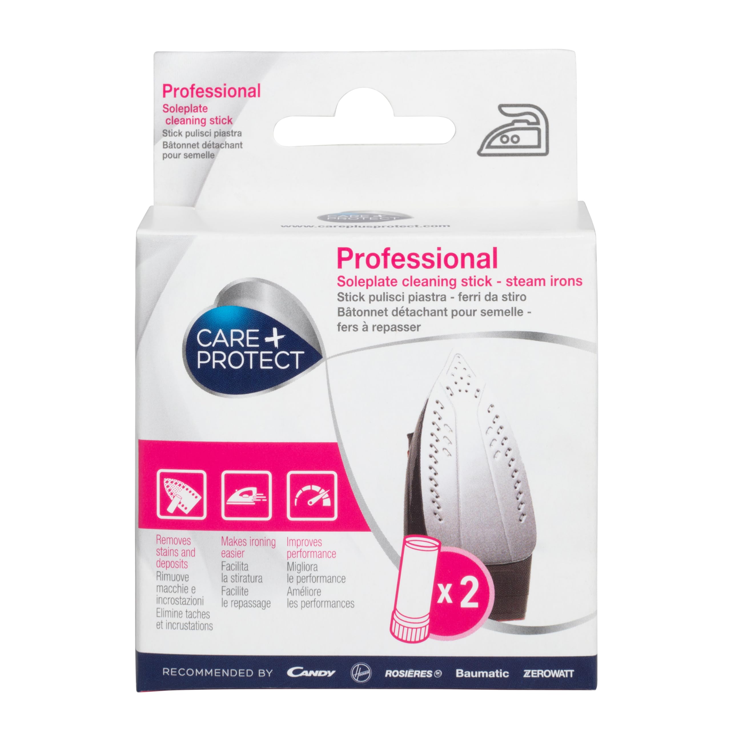 Care+Protect Steam Iron Soleplate Cleaning Sticks - Universal - Professional Descaler - Ideal for Removing Limescale and Dirt Residues - Pack of 2 Sticks - White — image 1