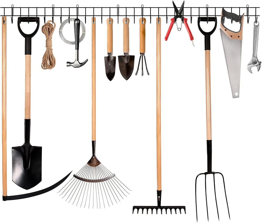 zacurter Garden Tool Rack Wall Mount Organizer 32 Hooks 64in Heavy Duty