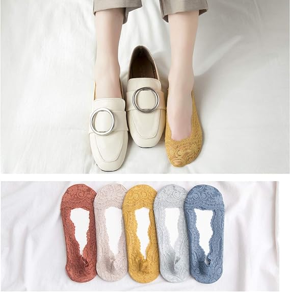 Amazon Co Jp Lyxoto レディースフットカバー 脱げない ソックス レディース パンプス用靴下 浅履きタイプ 脱げにくい 夏用 滑り止め付き 吸汗速乾 スニーカーソックス レース 浅履き 22cm 26cm対応 5色 5足セット 5色 5足 レース 服 ファッション小物