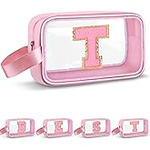 Vodolo Initial Makeup Bag,Letter T Cute Clear Monogrammed Cosmetic Travel Bag for Womens Girls,Personalized Pink Aesthetic Traveling Make Up Organizer Bag for Beach,Waterproof Toiletry Bag