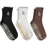 ERMO NKES 3 Pairs Cute Pilates Grip Socks for Women, Ruffle Yoga Non Slip Barre Socks for Workout & Dance