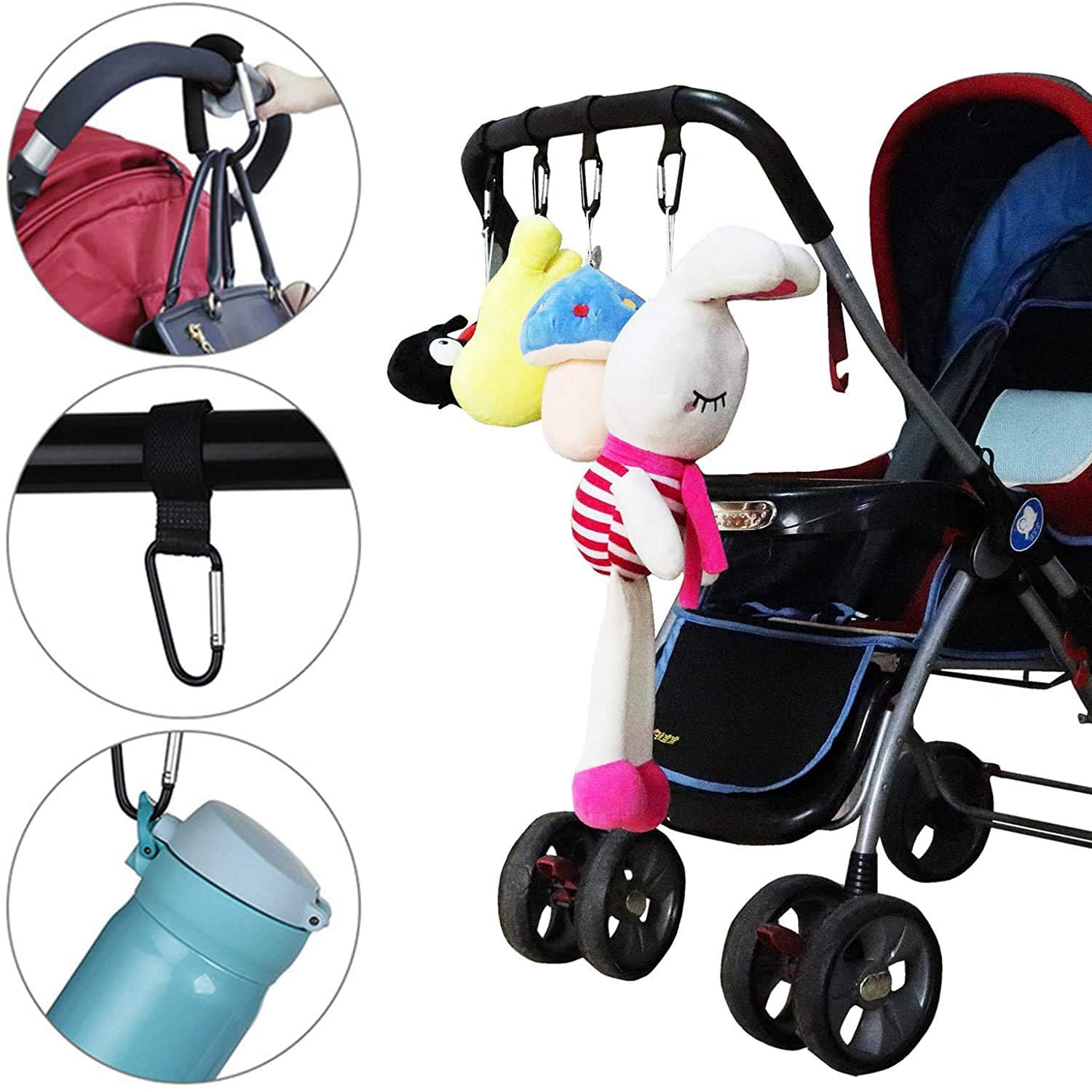 Safe-O-Kid® Strong Metal Non-Slip Buggy/Pram Clips (Pack of 2) – Universal Stroller Hooks for Bag Holder, Durable & Secure- Black 4