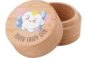 KINBOM Tooth Fairy Box, Wooden Tooth Holder Tooth Cute Tooth Keepsake Box Tooth Storage Box Baby Tooth Saver Container Box for Kids Boys and Girls(Style 5)