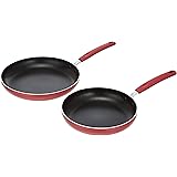 Amazon Basics Nonstick Frying Pan 2 Piece Set - 9.5 Inch and 11 Inch Skillet, Nano-ceramic Fry Pan Set, Soft Silicone Handle 