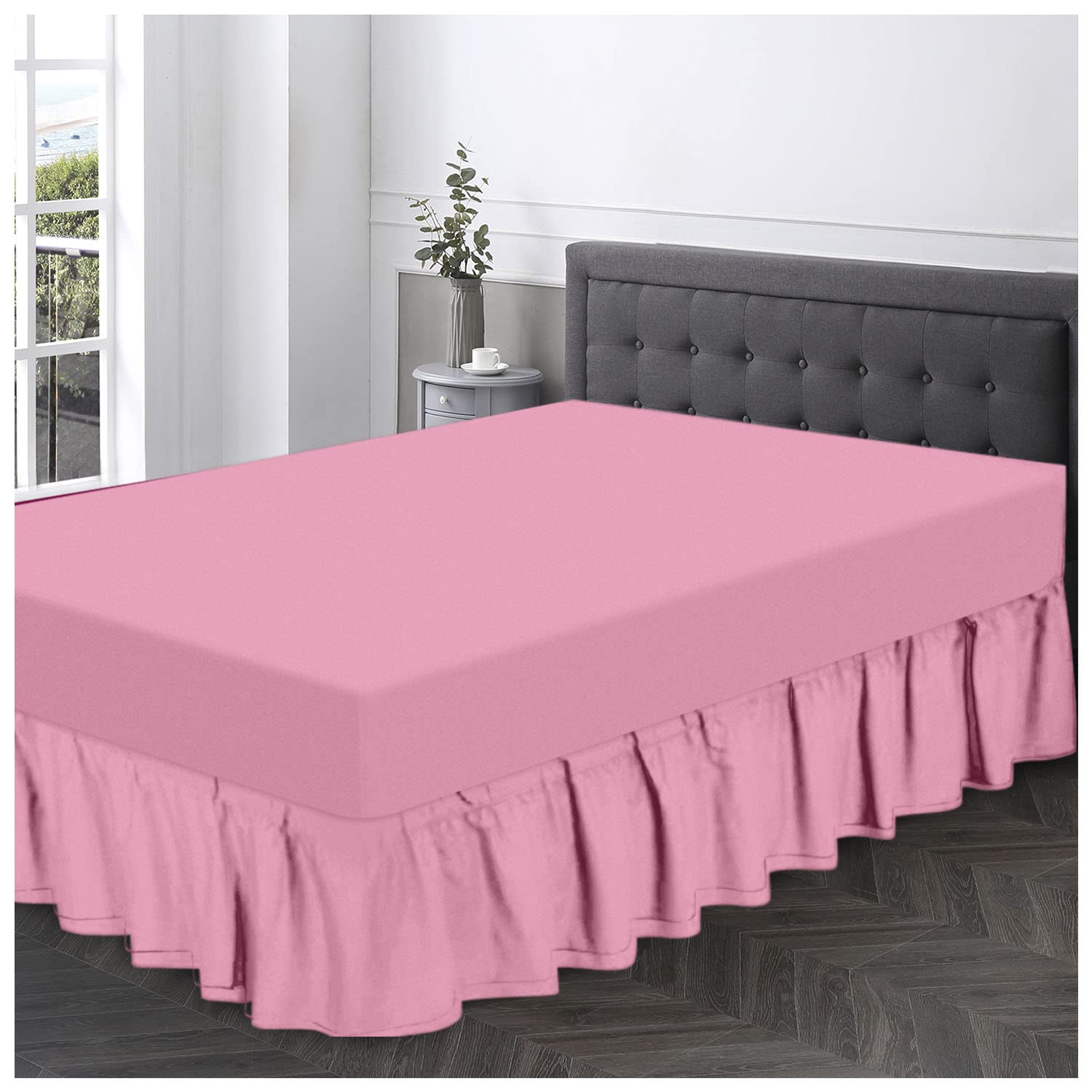 Supersoft Frilled Valance Sheet Double, Plain Dyed Bed Skirt, Luxury Bedding & Linen, Pink โ image 1