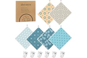NEEDBROCK 6 Pack Swedish Dishcloths for Kitchen,Swedish Dish Towels with Adhesive Clips, Reusable Paper Towels Washable Absorbent Cellulose Sponge Cloths,No Odor for Cleaning Home Kitchen(Geometric Pattern）
