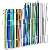 9.5' Cabinet Door Straw Rack, Super Sticky Squares, Adjustable Reusable Straw Dispenser, Kitchen Storage Accessory for Cabinets, Counters, and RVs