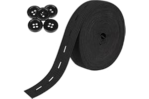 MOZEAT LENS Flat Sewing Band with Buttonholes,3/4 Inch Elastic Band String Strap Cord High Elasticity Knit Fabric Bands Spool Pant Waist Tightener for Clothing,Wig,Belt,DIY Craft Sewing Supplies (Black,5.5 Yards)