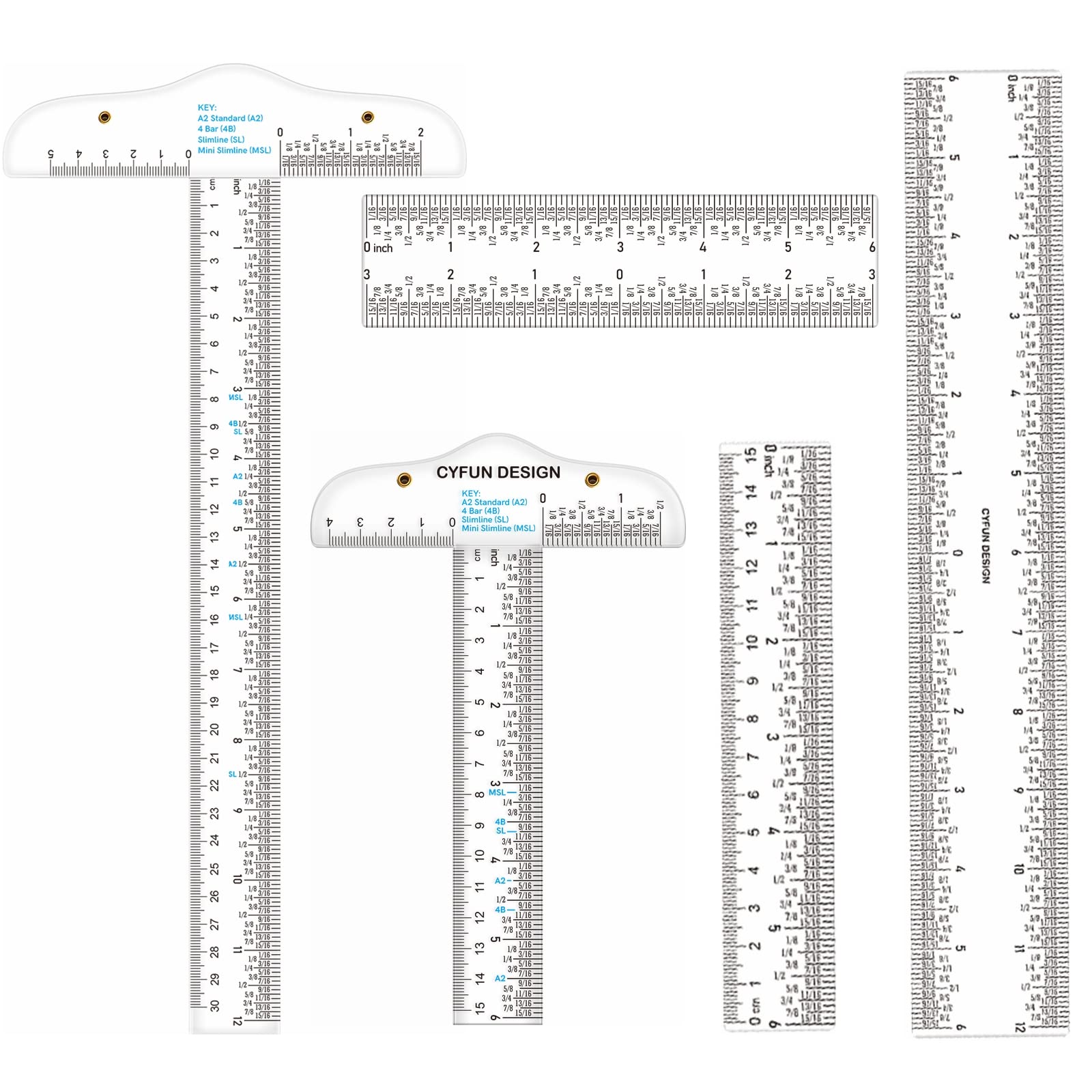 Briartw 2 Piece Acrylic T-Square with 3 Straight Ruler Set Clear Plastic Double Side Measuring for Art Framing and Drafting Crafting General Layout Work & Scrapbooking