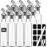 Hushee 12 Pcs Clear Glass Olive Oil Dispenser Bottles Sets Include 8oz Glass Bottle with Spout Oil Vinegar Cruet Container for Kitchen Stainless Steel Funnel Black Labels with White Pen(Silver)