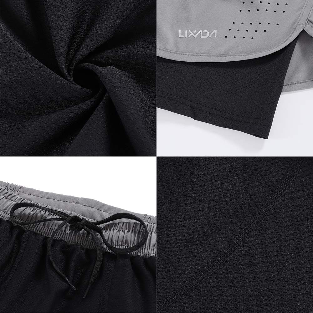 Lixada Men's 2-in-1 Running Shorts Quick Drying Breathable Active Training Exercise Jogging Cycling Shorts: Clothing
