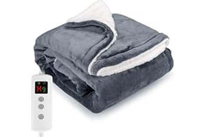 PROALLER Heated Blanket Electric Blanket Grey 50x60in, 10 Levels &1-9H Timer Auto-Off, Machine Washable, Soft Flannel Sherpa 