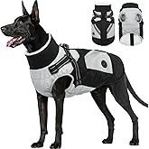 FUAMEY Dog Winter Jackets for Large Dogs,Dog Coat with Harness Built in,Waterproof Dogs Snowsuits Warm Pet Jacket Zip Up Fleece Cold Weather Coats Reflective Puppy Vest with Pocket Black 2XL
