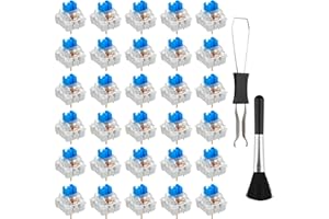32Pcs Transparent Blue Clicky Switches with Keycap Puller – MX Compatible 3-Pin Mechanical Keyboard Switches for RGB Backligh