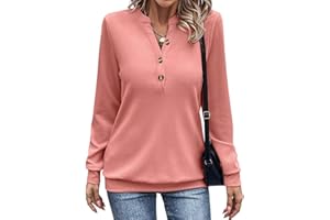 EADINVE Womens V Neck Long Sleeve Sweatshirts Half Button Lightweight Pullover Fashion Fall Clothes